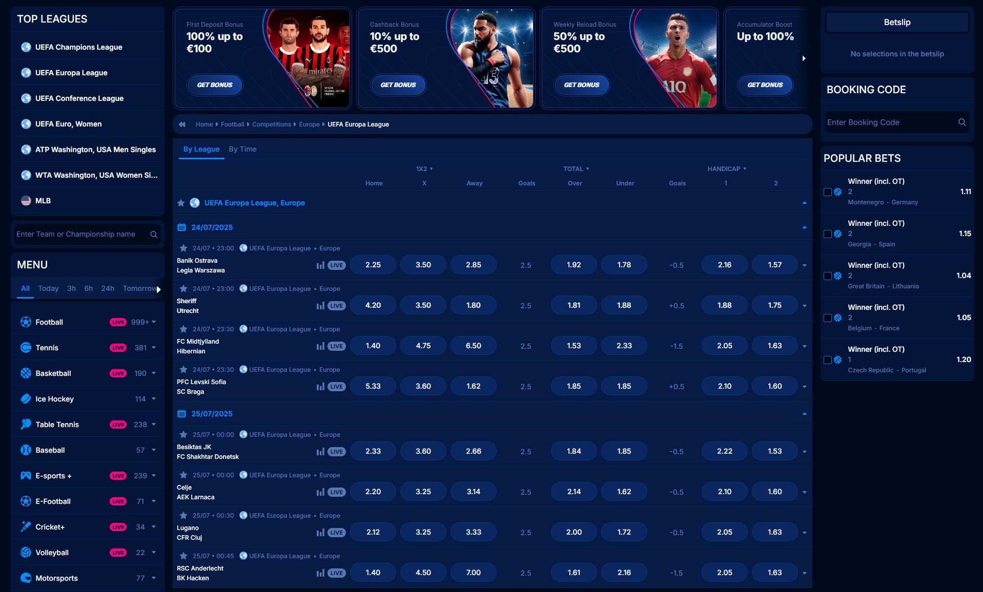 Interfaccia di scommesse live di Boomerang Bet su un dispositivo