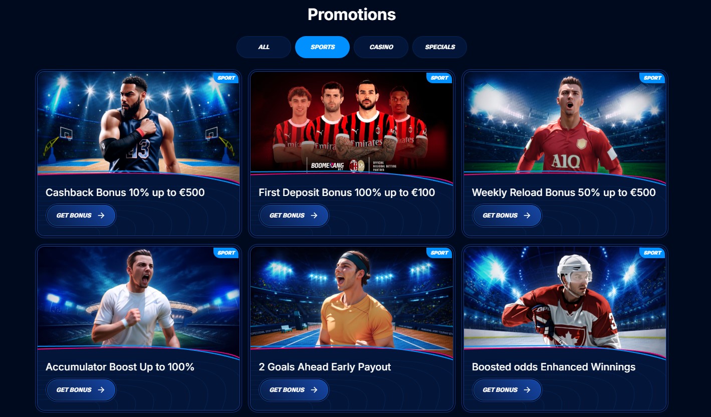 Promozioni sportive su Boomerang Bet