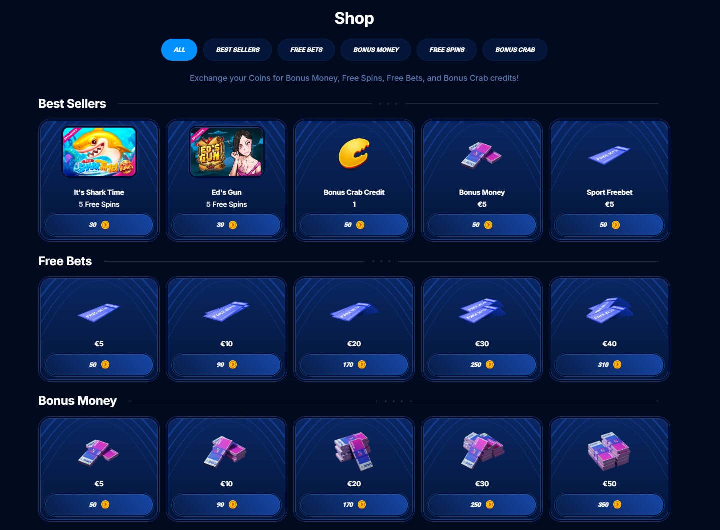 Negozio Bonus di Boomerang con opzioni per free bets e giri gratuiti